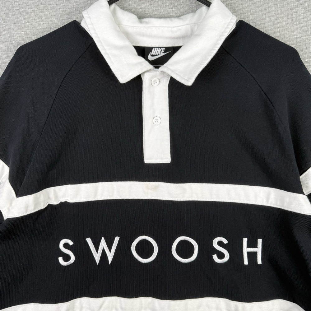 Nike Shirt Men's Size Large Swoosh Rugby Polo Long Sleeve Black White Vintage - Picture 3 of 7